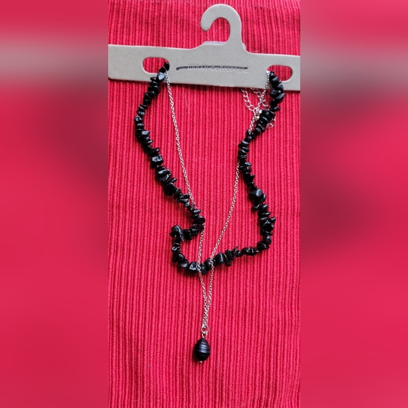 Urban Outfitters Jewelry - Urban Outfitters Elegant 2 Piece Black Stone Necklace New